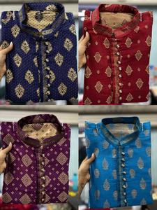 Pijama Kurta de seda Jacquard informal para hombre más vendido, conjunto de pijama de algodón hasta la rodilla, ropa elegante para festivales, fabricante indio - Product Image 6