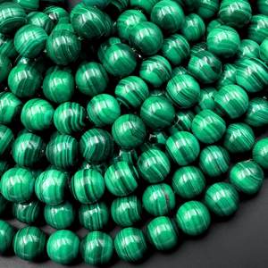 Malachite verte 4mm 6mm 8mm 10mm 12mm perles rondes lisses rayures étonnantes brin 15.5" - Product Image 6