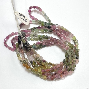 Pierre précieuse naturelle multi-tourmaline lisse en forme de pépite perles percées au centre 3x4-4x5MM 14 pouces long brin pour bijoux perles de pierre - Product Image 1