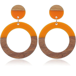 Boucles d'oreilles en bois et résine Boucles d'oreilles en forme de goutte Boucles d'oreilles flambant neuves Femmes bijoux de mode pièce de conception - Product Image 4