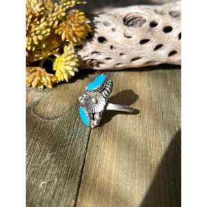 Navajo Handmade Kingman <b>Turquoise</b> Sterling Silver Adjustable Statement <b>Ring</b> - Product Image 4