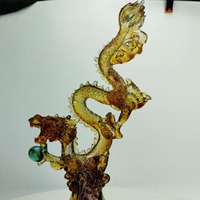 Figurine de dragon moderne en verre cristal faite à la main, à cinq griffes, or, richesse, petit ornement de bureau, zodiaque, entrée, salon, cadeau