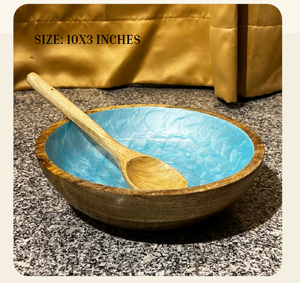 Bol à salade circulaire en bois d'acacia imprimé UV de qualité supérieure, artisanat artisanal |   Vaisselle durable et élégante pour les restaurants et les foyers - Product Image 5