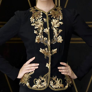 NEW---DAZZLING--EVENING PARTY-WEAR JACKET ON VELVET FABRIC WITH EMBELLISH OF CRYSTAL BEADS, RESHAM,GLASS STONE WORK@2022 - Product Image 1