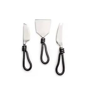 ชุดมีดตัดชีสทำจากไม้อะคาเซียพร้อมที่จับปลายห่วงโลหะทำจากสเตนเลสเงินมีดตัดส้อม - Product Image 4