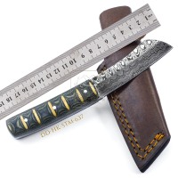 Couteau de DD-HK-STM-633 à lame fixe en acier damas fait à la main Micarta incrustation de bois chasse extérieur Bushcraft poignée de survie 192 couches