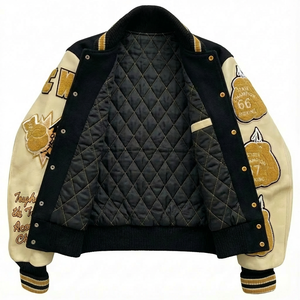 Veste universitaire lourde, corps en laine, manches en cuir, lettres brodées, veste bomber, veste de baseball pour hommes - Product Image 4