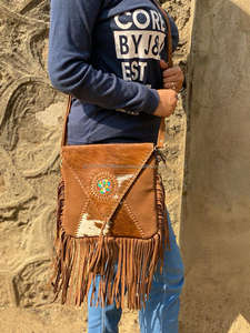 Nouveau Style occidental cheveux sur cacher fourrure daim cuir frange sac haute qualité Boho femmes fourrure cuir Unique moyen Concho frange sacs - Product Image 2