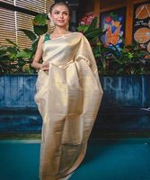 Saree Sutra Kanchipuram Multi Warna Panjang hingga Lantai untuk Pesta, Pakaian Pernikahan India, Desainer Terbaru, Sari Sutra Katun Banarasi dengan Blus