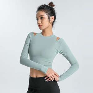 COMERCIO EN MFG 220gsm Nylon Spandex Absorbe el sudor Mujeres Fitness Gym Top Yoga Correr Deporte Camisetas transpirables - Product Image 4