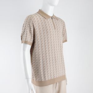 Verano nuevo dos colores rayas hombres Top cremallera Polo hombres algodón tejido - Product Image 4