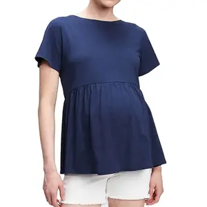 海军蓝素色空白透气女式孕妇装t恤健身瑜伽服运动服型女式健身房孕妇装t恤