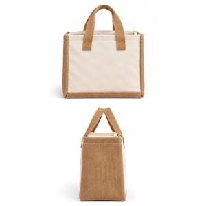 Natural Jute Canvas Insulated <b>Lunch</b> Cooler <b>Bag</b> 10 X 8.5 X 7 Inch 310 GSM Custom Logo Reusable Thermal <b>Tote</b> Zipper Closure - Product Image 4
