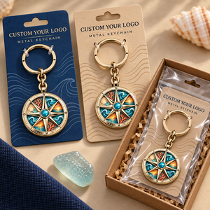 Custom Ocean Compass Translucent Enamel Metal Keychain Gold Plated Openwork Souvenir Keyring OEM ODM Manufacturing - Product Image 2