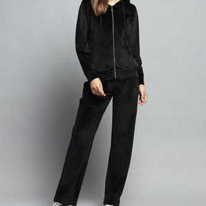 Ensemble de survêtement 2 pièces à capuche noir solide de meilleure qualité pour femmes Sweat à capuche respirant et pantalon de survêtement Ensemble de survêtement 2 pièces pleine longueur - Product Image 1