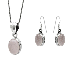 Ensemble de bijoux en argent Vente en gros de boucles d'oreilles pendentifs en quartz rose naturel Ensembles de bijoux fins Ensemble de bijoux en argent indien avec pierres précieuses en 925 sterling - Product Image 2