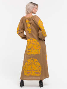 Exclusive Pretty Solid Ukrainian Embroidered Long Sleeve Knee-Length Dress 100% Linen <b>Fabric</b> Latest Handmade <b>Embroidery</b> - Product Image 4