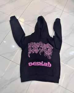 Sweat à capuche surdimensionné en polaire du fabricant avec strass, top court, ourlet brut, bord coupé, impression 3D, sweats à capuche d'hiver pour hommes - Product Image 1