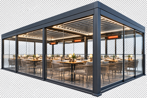 Modern Outdoor Aluminum <b>Pergola</b> with Tempered Glass <b>Retractable</b> Roof for Restaurant Cafe Wind Breaker - Product Image 3