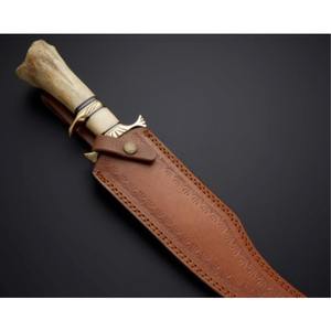 Cuchillo Bowie hecho a medida de acero de Damasco de la mejor calidad con mango de hueso Cuchillos de camping con funda de cuero. - Product Image 5