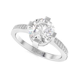 Solitario de diamante de corte redondo de 3.00ct con acentos Anillo de compromiso para mujer - Product Image 3