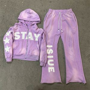 Conjunto de Sudadera con Capucha y Pantalones Deportivos de 2 Piezas, Diseño Ligero con Logotipo Personalizado, Lavado Ácido Desgastado, Estilo Casual de Invierno para Hombre - Product Image 5