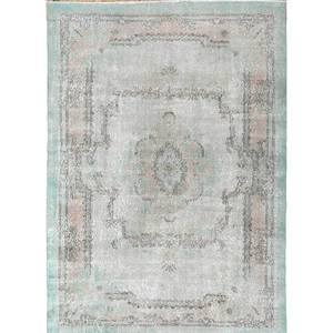 Vintage Green Hand Knotted Wool <b>Rug</b> Large <b>Boho</b> Style Medallion Abstract Rectangle Pattern for Home Entryway Hallway-Pae-2134 - Product Image 1