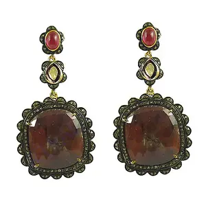 Boucles d'oreilles en quartz et perles pour femmes, cadeaux de mariage et de fête en or rose - Product Image 1