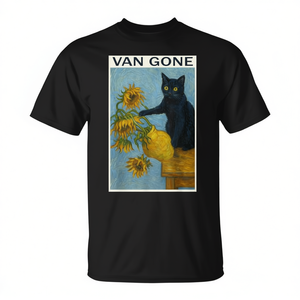 ผลงานศิลปะชื่อดัง "แมวดำกับดอกทานตะวัน" ของแวนโก๊ะบนเสื้อยืดลายแมว สินค้าส่งเสริมการขาย - Product Image 2