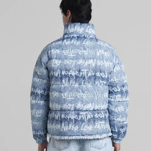 Veste matelassée en nylon imprimée pour femmes, bleue, chaude, rembourrée, isolée, vêtements d'hiver légers, fermeture éclair sur le devant, élégante, à capuche, imperméable - Product Image 3