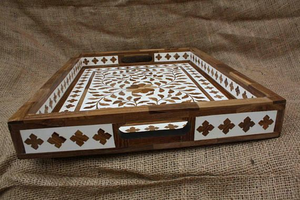 Handmade Bone Inlay Modern Rectangle Decorative Organizer Tray | Stylish Vanity Bathroom <b>Tabletop</b> <b>Storage</b> Solution Durable - Product Image 5