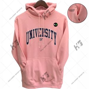 เสื้อฮู้ดดี้ผ้าฟลีซสีชมพูสดแบบยูนิเซ็กซ์ พิมพ์ลายโลโก้มหาวิทยาลัยด้วยเทคนิคการถ่ายเทความร้อน ปักลาย สตรีทแวร์ ผ้าฝ้าย ทรงโอเวอร์ไซส์ เนื้อหนา - Product Image 1