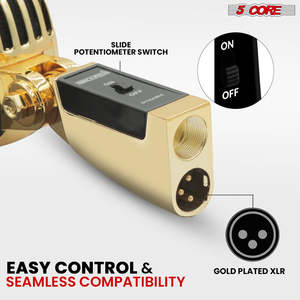 Micrófono Vintage de 5 Núcleos, Micrófono Dinámico Clásico Profesional XLR de Estudio, Estilo Retro, Dorado - Product Image 4