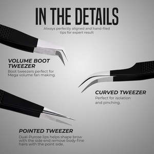 Professional Stainless Steel Lash Extension Tweezers Set with Slanted and Pointed Tips for Volume Lashes (Black) - Product Image 4
