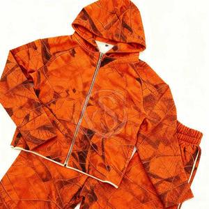 Conjunto Deportivo Casual de Invierno de Talla Grande Personalizado, 2 Piezas, Algodón y Poliéster, Camuflaje Naranja, Grueso, Transpirable, Sudadera Holgada - Product Image 2