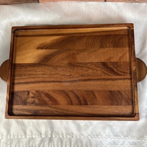 Plateau de rangement et de service en bois massif de qualité supérieure avec poignées latérales intégrées, finition lisse, pour cuisine, salle à manger, table basse, décoration intérieure - Product Image 1