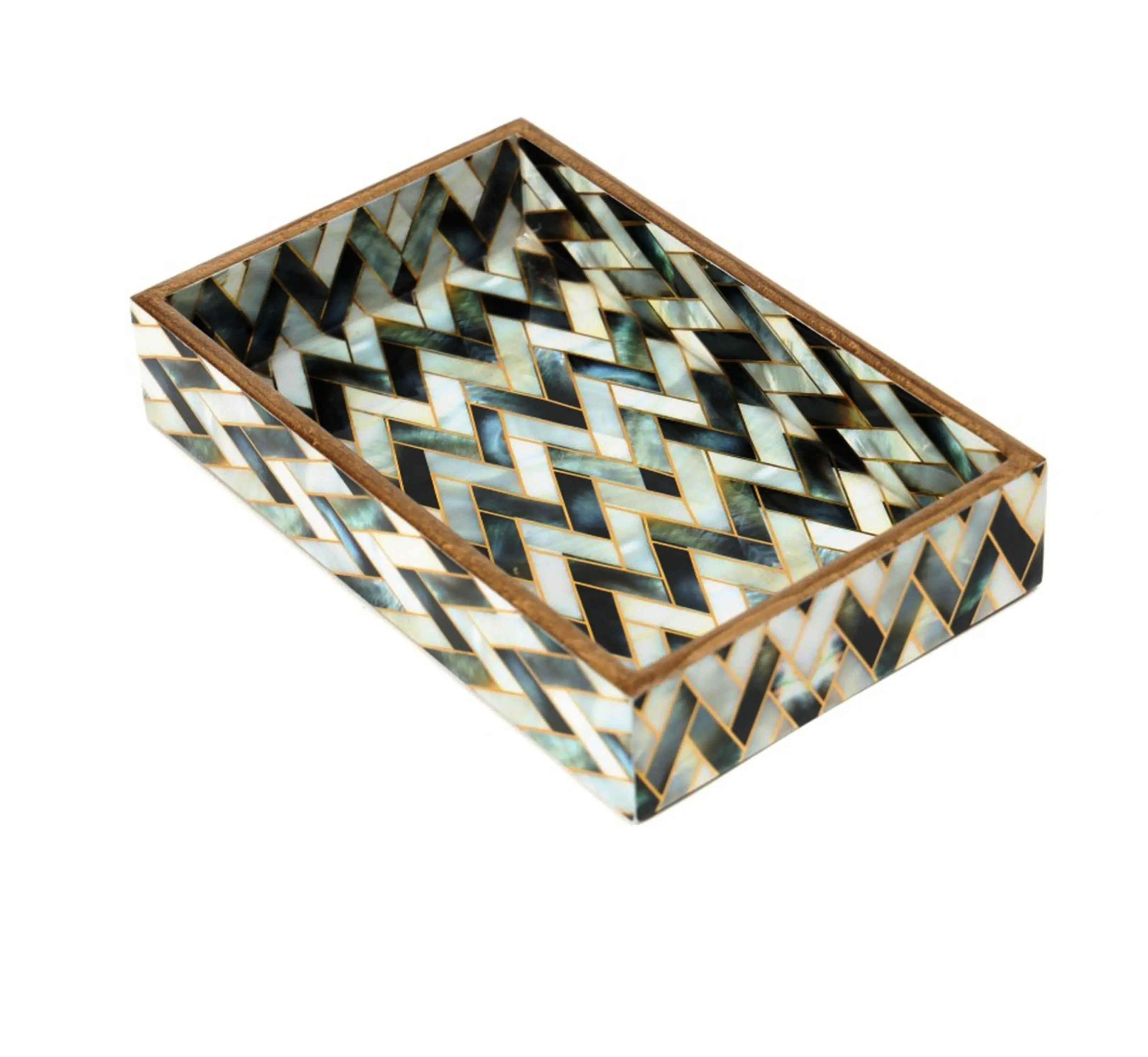 MDF Wood MOP Zigzag Design Tray Small 8x5 pulgadas Bandeja para servir Último diseño Hecho a mano de madera Pintado a mano Decorativo