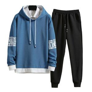 เซ็ตกางเกงสเวตเชิ้ตมีฮู้ดแบบบล็อกสีสำหรับผู้ชายชุดกางเกงวิ่งพร้อมพิมพ์ตัวอักษร - Product Image 4