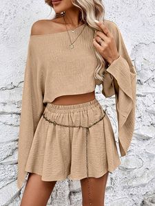 Mulheres 2025 Verão Resort Desgaste Estilo Europeu de Manga Longa Top Designer Shorts <span class=keywords><strong>Casual</strong></span> Férias Coleção Outfit De Duas Peças - Product Image 5