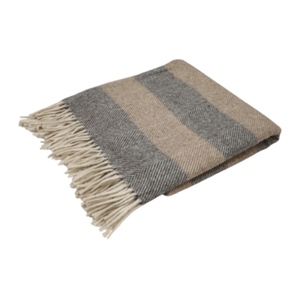 Manta de lana de espiga a rayas en marrón y carbón suave, cálida y elegante - Product Image 3