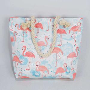 Bolsa de Playa Personalizada con Estampado de Flamenco, Bolsa de Compras de Lona OEM, Tamaño Estándar de Moda para Mujer, Suministro al por Mayor, Regalo de Navidad - Product Image 1
