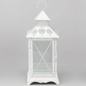 European Antique White Metal <b>Candle</b> Holders Outdoor <b>Lantern</b> Wedding Pillar Home Use Christmas Decorations with Glass Jar - Product Image 5