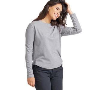 Camiseta de manga larga gris para mujer con logotipo personalizado, informal, de mezcla de algodón, transpirable y duradera, a la moda, perfecta para uso diario e informal - Product Image 3