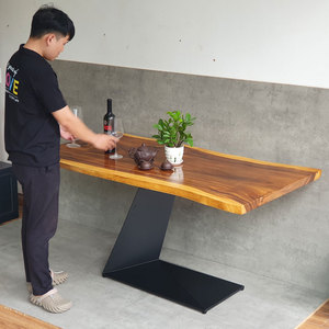 Industrial-Style <b>Extendable</b> Acacia <b>Wood</b> <b>Dining</b> <b>Table</b> with Powder-Coated Iron Legs-160x80cm - Product Image 4