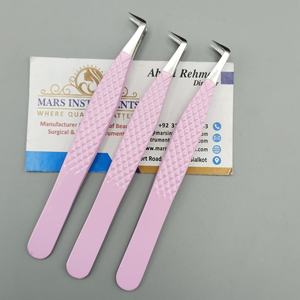 Pink <b>Powder</b> Coated Stainless Steel <b>Volume</b> Tweezers with Curved Silver Tips Boot Style for Eyelash Extensions - Product Image 4