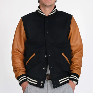 Vestes universitaires en satin personnalisées de haute qualité pour hommes, manches en cuir brodées, col à capuche, poche, veste de baseball pour hommes - Product Image 6