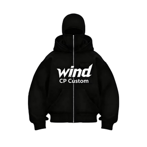 เสื้อฮู้ดมีซิปพร้อมหน้ากากแฟชั่นสไตล์สตรีทแวร์ผ้าฝ้าย100% รุ่นเฮฟวี่เวทระบายอากาศว่างเปล่า - Product Image 5