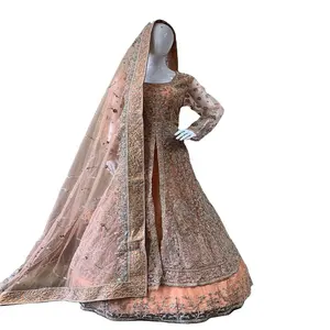 Miglior prezzo abito da sposa con ricamo a maniche lunghe abito da sposa elegante con orlo per la sposa pakistana per il suo matrimonio 2023