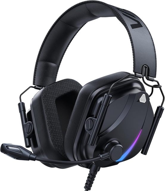 Vakedy HW12 Over-Ear Gaming Headset PS5 PC PS4 Xbox One Switch Wired Noise Canceling Mic Stereo Sound RGB Lights 3.5mm Audio