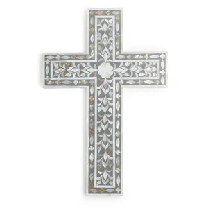 Croix chrétienne en argent au design unique avec incrustation de nacre top vente MOP sainte croix - Product Image 2